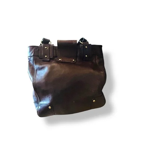 Banana Republic Brown Leather Bucket Tote Shoulder Bag Hobo Brass - Picture 14 of 15